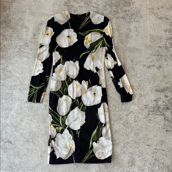 Dolce & Gabbana Black and White Floral Long Sleeve Dress - Picture 4 of 6